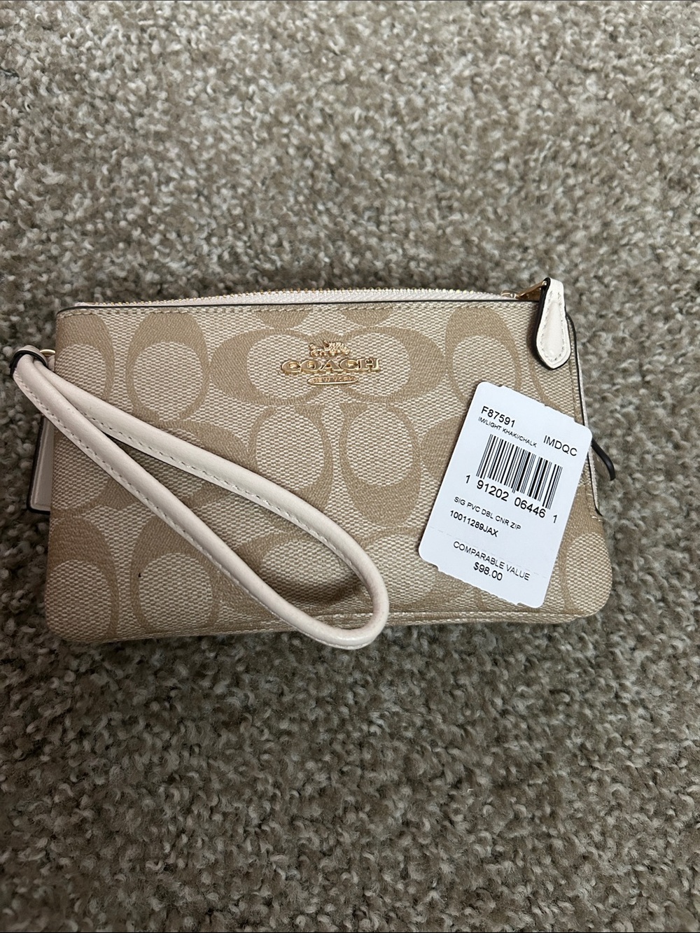 Coach Signature Canvas Wristlet in Beige and Cream